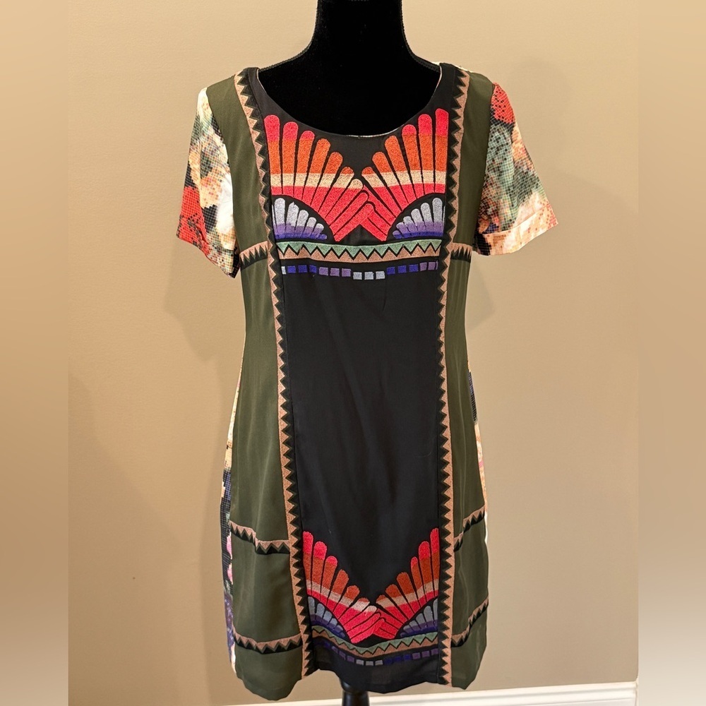 Women’s Anthropologie RANNA GILL Fanned Vingette Shift Mini Dress- Size 10 - Picture 3 of 8